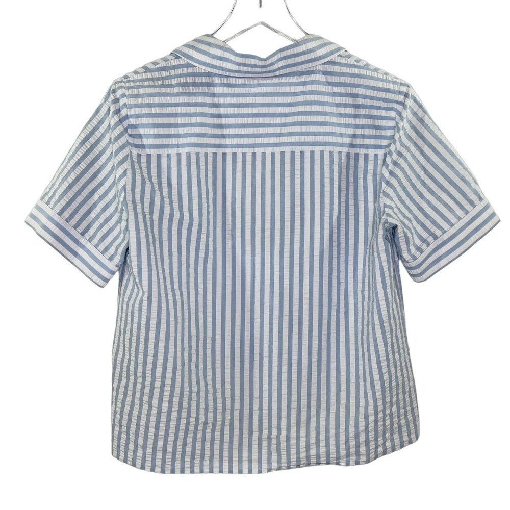 Just Female Seersucker Blue and White Striped Blouse - Picture 2 of 8